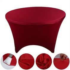 the table cloth is red and there are four different colors to choose from for it