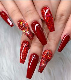 Red Summer Nails, Bright Summer Nails Designs, Red And White Nails, Red And Gold Nails, Bright Red Nails, Bright Summer Nails