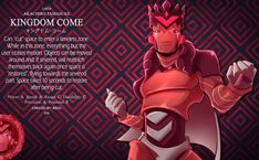 an image of the kingdom come character in front of a black and red background