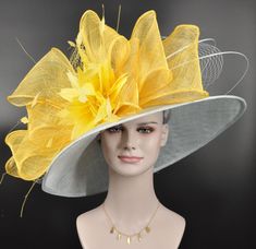 "*Head girth is 21\"--23 inches; adjustable string inside can give you the best fit. .  if you want to change the decorations colors to match your dress, please feel free to contact me, I will help you  feel free to contact me *Great for Kentucky Derby, Church, Wedding, Tea Party or another special event 💃1. All hats will be sent from Rockville, MD, 20850, using FedEx Ground (1- 5 business days if the shipping box circumference is above 263 inches, length + width+ height) or USPS priority shipp High-end Yellow Mini Hat For Kentucky Derby, Adjustable High Crown Hat For Races, Adjustable High Crown Costume Hat For Races, Adjustable Yellow Hats For Races, Adjustable Top Hat With Pinched Crown For Kentucky Derby, Adjustable Yellow Hat For Races, Adjustable Short Brim Costume Hat For Royal Ascot, Adjustable High Crown Mini Hats For Royal Ascot, Adjustable High Crown Headpieces For Royal Ascot