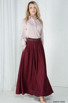 Maxi Skirt Over 50, Maxi Skirt Business Casual, Long Skirt Business Casual, Long Skirt With Shirt, Maxi Skirt Design, Maxi Linen Skirt, Maxi Frocks, Full Flared Skirt, Long Linen Skirt