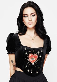 Ingrid Embroidered Applique Corset Top Corset Top With Puff Sleeves, Applique Corset, Beaded Eye, Clothes Shopping