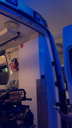 the inside of an ambulance with its doors open