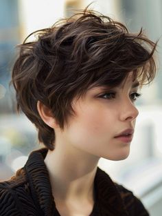 Haircut For Dense Hair, Pixie Layered Haircuts, Boyish Haircut, Short Haircuts Ideas, Dense Hair, French Braid Updo, Pixie Haircut Ideas, Facial Proportions, Short Hair Tomboy