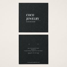 two black business cards with the words coco jewelry on them