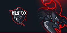 the logo for benito sports is shown in red and black with an image of a demon