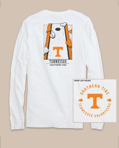 The back view of the Tennessee Vols Gameday Cornhole Board T-Shirt by Southern Tide - Classic White Tshirt Creative, Tennessee Vols, Cornhole Board, Southern Tide, Tennessee Volunteers, Creative Tshirt, Cornhole Boards, Game On, Classic White