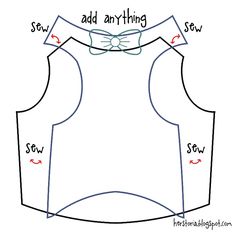 the front and back view of a sewing pattern for a top with an attached bow