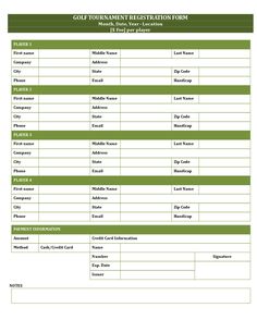 the golf tournament registration form is shown