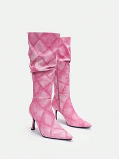 Elevate your style with our Women's Pink Color High Heel Long Boots. These boots feature a stunning pink color and a high heel design, perfect for any occasion. With these boots, you'll both look and feel confident, making a bold statement wherever you go. Step up your fashion game with these stylish boots. Color : Pink Closure Type : Side zipper Insole Material : PU Leather Lining Material : Fabric Outsole Material : Rubber Upper Material : PU Leather Size US Ball Girth Foot Length Heel Height Shaft Height EUR36 US6 8.5 9 3.5 15.3 EUR37 US6.5 8.7 9.3 3.5 15.6 EUR38 US7 8.8 9.5 3.5 15.8 EUR39 US8 9 9.8 3.5 16.1 EUR40 US9 9.2 10 3.5 16.4 EUR41 US9.5 9.4 10.3 3.5 16.7 Designer High Heels, Heel Design, Boot Print, Stylish Boots, Canvas Shoes Women, Long Boots, Leopard Pattern, Designer Heels, Skate Shoes