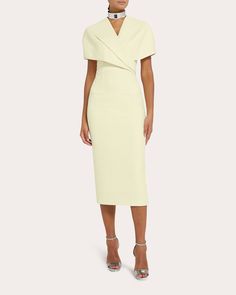 Flora Dress, Crepe Midi Dress, Draped Top, Power Dressing, Turkey Size, Midi Cocktail Dress, Flare Trousers, Professional Women, Crepe Fabric