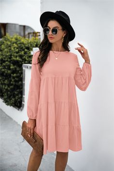 F00066315-102 Vestidos Color Rosa, Lantern Sleeve Dress, Dress Shirt Sleeves, Shirt Dress Casual, Necklines For Dresses, Long Puff Sleeves, Mini Dresses Summer, Lantern Sleeve, Hem Dress