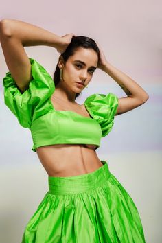 OUR COOL COTTON CO-ORD IS ALL YOU NEED THIS SUMMER. IT IS DETAILED WITH BEAUTIFUL SHORT PUFFED SLEEVES IN PASTEL GREEN AND BALLOON SKIRT MAKES IT A MUST-HAVE THIS SEASON. Balloon Skirt, Beautiful Shorts, Co Ords, Pastel Green, Puffed Sleeves, Co Ord, Need This, This Summer, Puff Sleeve