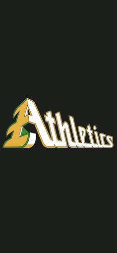 the athletics logo is shown in yellow and green on a black background with white letters