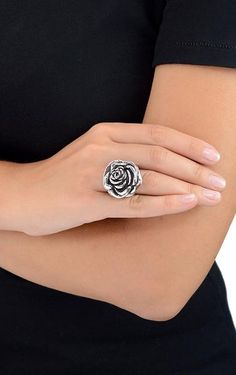 Rose Ring For Women | Womens Rings - .925 Sterling Silver – King Baby Luxury Silver Flower Ring As Gift, Luxury Silver Flower Ring Gift, Formal Rose Gold Sterling Silver Flower Ring, Formal White Gold Rings With Oxidized Finish, Formal Stamped 925 Silver Flower Ring, Formal Silver Flower Ring With Polished Finish, Silver Flower Ring With Polished Finish For Formal Occasions, Formal Oxidized Finish Round Rings, Nickel-free Rose Gold Sterling Silver Rings