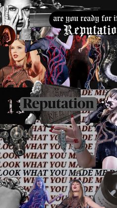 a collage of images with the words repuptation written on them and pictures of women in costume