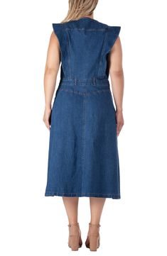 Dress it up for denim day in a ruffle-decked, sleeveless option perfected with a pair of handy pockets. 51" length Jewel neck Sleeveless 74% cotton, 24% polyester, 3% polyester, 1% spandex Machine wash, tumble dry Imported Sleeveless Denim Dress, Midi Denim, Denim Day, Skirt Belt, Weekend Wardrobe, Jewel Neck, Plus Size Dress, Denim Fabric, Nordstrom Dresses