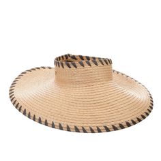 Straw Visor With Outlined With Contrasting Whipstitches. Grip-Tape Closure Paper Spot Clean Imported Size Brim Width, About 4.75" Straw Visor, Black Tan, Roll Up, Black And Tan, Vince Camuto, Straw, Women Accessories, Hats, Women Shopping