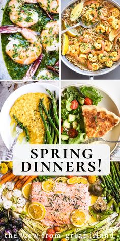 spring dinner with shrimp, asparagus, and other vegetables