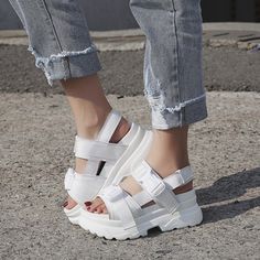 Harajuku Retro Chic Black and White Fashion Sandals on Storenvy Platform Shoes Women, Black And White Fashion, Comfortable Work Shoes, Canvas Sandals, Fashion Shoes Sandals, Girly Shoes, Buckle Sandals, Fashion Sandals, Beach Shoes