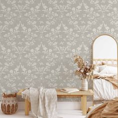 Coquette Vintage Garden Wallpaper in Soft Olive shown in a living room. Coquette Room Wallpaper, Coquette Floral Wallpaper, Coquette Wallpaper For Room, Antique French Floral Wallpaper, Coquette Red Floral Wallpaper, Art Deco Boho, Decorative Stand, Modern Mural, Candle Box