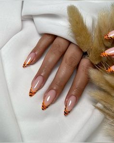 Modern French Twists, Orange Nail Designs, Fall Nail Ideas, Elegant Nail, Animal Instinct, Elegant Nail Art