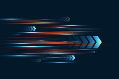 an abstract background with lines and arrows in blue, orange and red colors on a black background