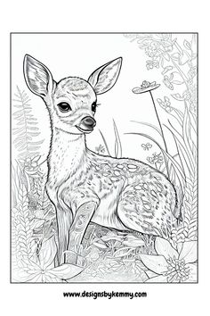 Free Animal Coloring Pages | Adult Coloring Pages | Designs By Kemmy Primitive Colors, Baby Animal Drawings