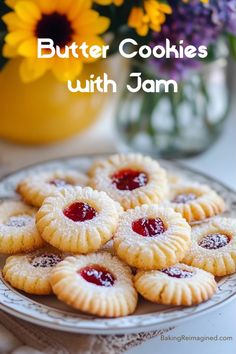 butter cookies with jam on a plate