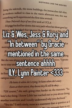 an open book with the words liz and jesus & roxy and i'm between by grace