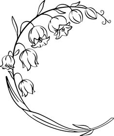 a black and white drawing of flowers on a round frame with leaves in the center