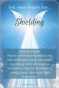 Angels are wonderful at protecting you and your energy. You can make this request before you begin your day, or you can use it for specific situations. For example, if you know you are going to be around a negative person or people, you can ask the angels to shield you during that encounter. Vishuddha Chakra, Negative Person, Archangel Prayers, Healing Angels, Angel Signs, Angel Quotes, Angel Prayers, Archangel Gabriel