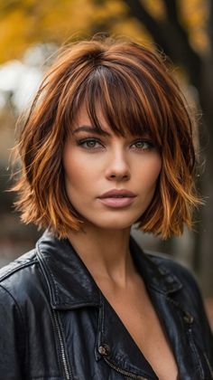 Effortless Shag Cut with Fall Hair Colors Copper Highlights for a Relaxed Look 💁‍♀️ Short Thinning Hairstyles, Copper Highlights On Dark Hair, Deep Autumn Hair Color, Redhead Hair Color, Highlights On Black Hair, Copper Blonde Hair Color, Shag Cut, Rambut Brunette