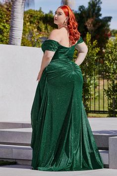 Green Plus Size Dress, Glitter Gown, Missy Dresses, Cinderella Divine, Off Shoulder Gown, Cinderella Dresses, Unique Prom Dresses, Bodice Dress, Glitter Dress