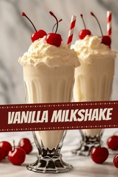 vanilla milkshake with cherries and candy canes