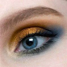 Light Blue And Gold Makeup, Gold And Blue Makeup, Editorial Makeup, Eyeshadow Looks