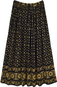 A light and breezy maxi skirt featuring decorative patterns of Indian paisley, floral borders and geometric stars.  The delicate design is spread across the skirt with a bold floral design complimenting it at the bottom. #tlb #MaxiSkirt #Floral #Printed #bohemianfashion #BohemianBlackSkirt Flowy Paisley Print Tiered Skirt, Flowy Tiered Skirt With Paisley Print, Long Paisley Print Skirt, Flowy Long Skirt With Paisley Print, Long Flowy Skirt With Paisley Print, Flowy Long Paisley Print Skirt, Bohemian Long Maxi Skirt With Paisley Print, Summer Paisley Print Long Skirt, Summer Long Skirt With Paisley Print