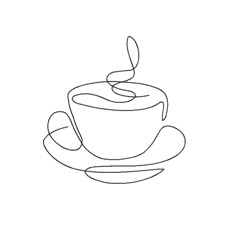 a drawing of a coffee cup and saucer