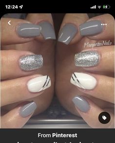 Image Nails, White And Silver Nails, Milky Nails, Elegant Nail Art, Homecoming Nails Acrylic, Gray Nails, Gel Nail Colors, Spring Nail