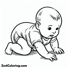 a baby crawling on the ground coloring page for babies and toddlers to print out