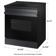 an oven with measurements for the door open