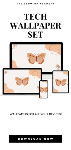 the tech wallpaper set is shown in three different screens