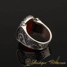 Thick Red Rings For Men, Luxury Polished Red Men's Ring, Aqeeq Rings For Men, Luxury Handmade Ruby Ring For Men, Luxury Red Agate Men's Ring, Silver Men Ring, Men Ring, Red Agate, Exclusive Jewelry