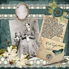 an old fashioned photo frame with flowers and pictures on it's sides, along with a butterfly