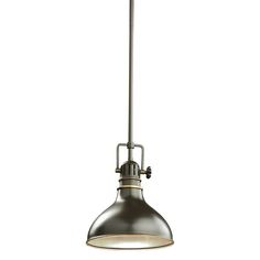 an industrial style pendant light fixture with a metal finish on the bottom and one light hanging from