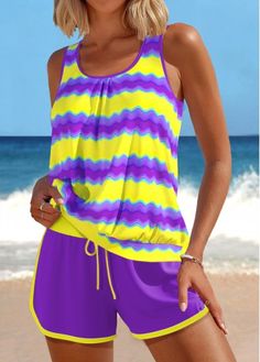 Color:Purple;Size:S;Size:M;Size:L;Size:XL;Size:XXL;Bra Style:Padded;Support:Wire Free;Pad Style:Removable;Strap Style:Unadjustable;Package Contents:1 X Top , 1 X Shorts;Occasion:Sport; Pink Tankini, Beach Bridesmaid Dresses, Bathing Beauty, Trendy Swimsuits, Boutique Style Outfits, Printed Tankini, Plaid Outfits, Bra Style, Splish Splash