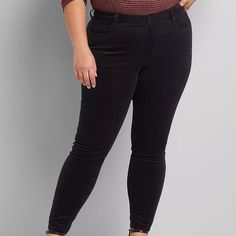 A Amazing Pair Of Signature Fit Skinny Pants In A Have-To-Have Black Color And Super-Soft Velvety Corduroy Fabric. The Clean Lines And Classic Cut Are Made To Flatter. Belt Loops. Five Pockets. Zip Fly. Single Button Closure. Leg Shape: Skinny. Super Slim From Hip To Ankle. Leg-Lengthening Skinny Fit. Inseam: Regular 29" Rise: Mid Plus Size Pant Machine Wash 98% Cotton/2% Spandex Casual Straight Leg Velvet Bottoms, Casual Velvet Straight Leg Bottoms, Black Stretch Velvet Pants, High Waist Fitted Velvet Bottoms, High-waisted Velvet Pants For Fall, Stretch Velvet Bottoms For Fall, Casual Velvet Bottoms For Fall, Fitted High Waist Velvet Bottoms, Velvet Straight Leg Workwear Bottoms