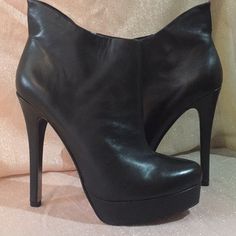 Black Leather Booties Size 8.5/9 Chic Faux Leather Closed Toe Booties, Chic Black Booties With Leather Sole, Leather Booties With Reinforced Heel For Night Out, Party Leather Booties With Almond Toe, Elegant Black Faux Leather Booties, Chinese Laundry Shoes, Leather Booties, Bootie Boots, Ankle Boots