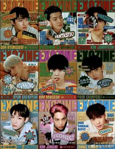 an image of the cover of magazine exo one with many different covers on it