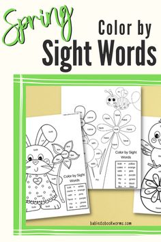 spring color by sight worksheet with the words spring and an image of a bunny